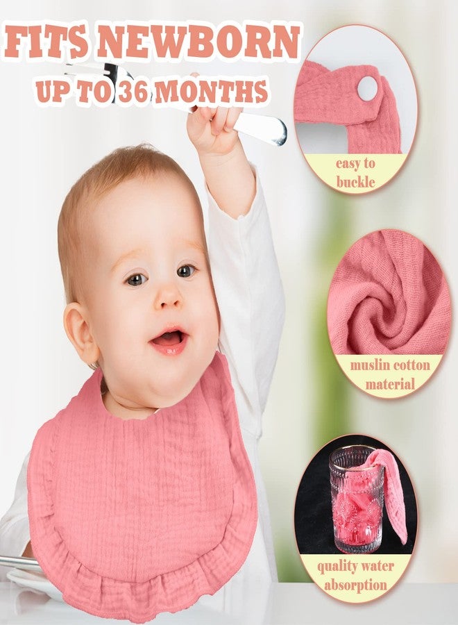 Seematn 10 Pcs Baby Muslin Bibs for Unisex Girls & Boys Drool Bibs Bandana Ruffle Soft Cotton for Newborn Infants Toddlers(Pink) - Image 4